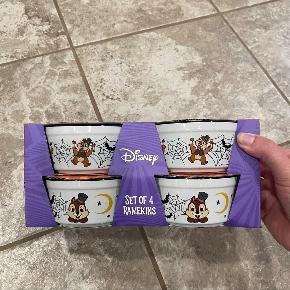 Disney Chip & Dale Halloween Spiderweb Ramekin Set of 4 NEW Circle Baking Dish